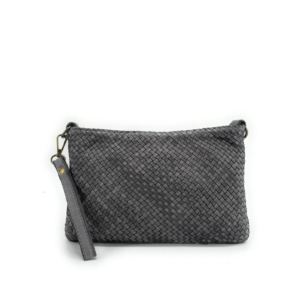 Sac pochette à bandoulière en cuir tressé MISS JOE Gris pigeon