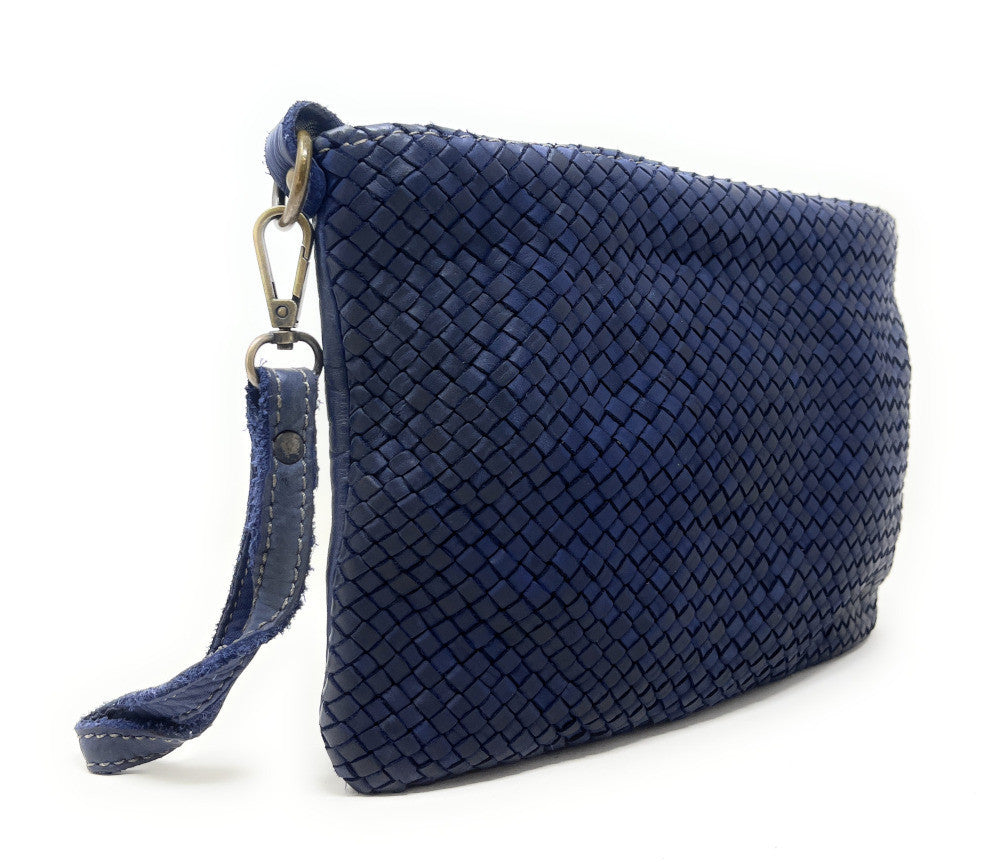 Sac pochette à bandoulière en cuir tressé MISS JOE Bleu