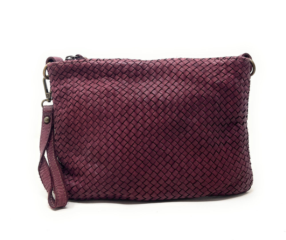 Sac pochette à bandoulière en cuir tressé MISS JOE Prune