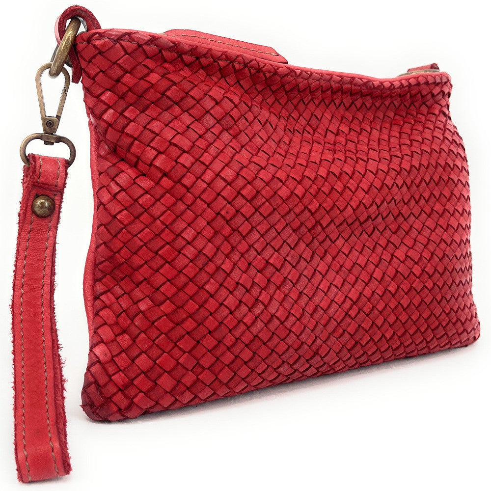 Sac pochette à bandoulière en cuir tressé MISS JOE Rouge garance