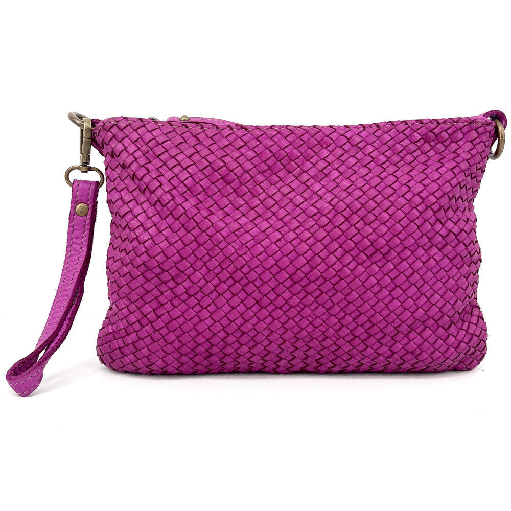 Sac pochette à bandoulière en cuir tressé MISS JOE Rose fuchsia