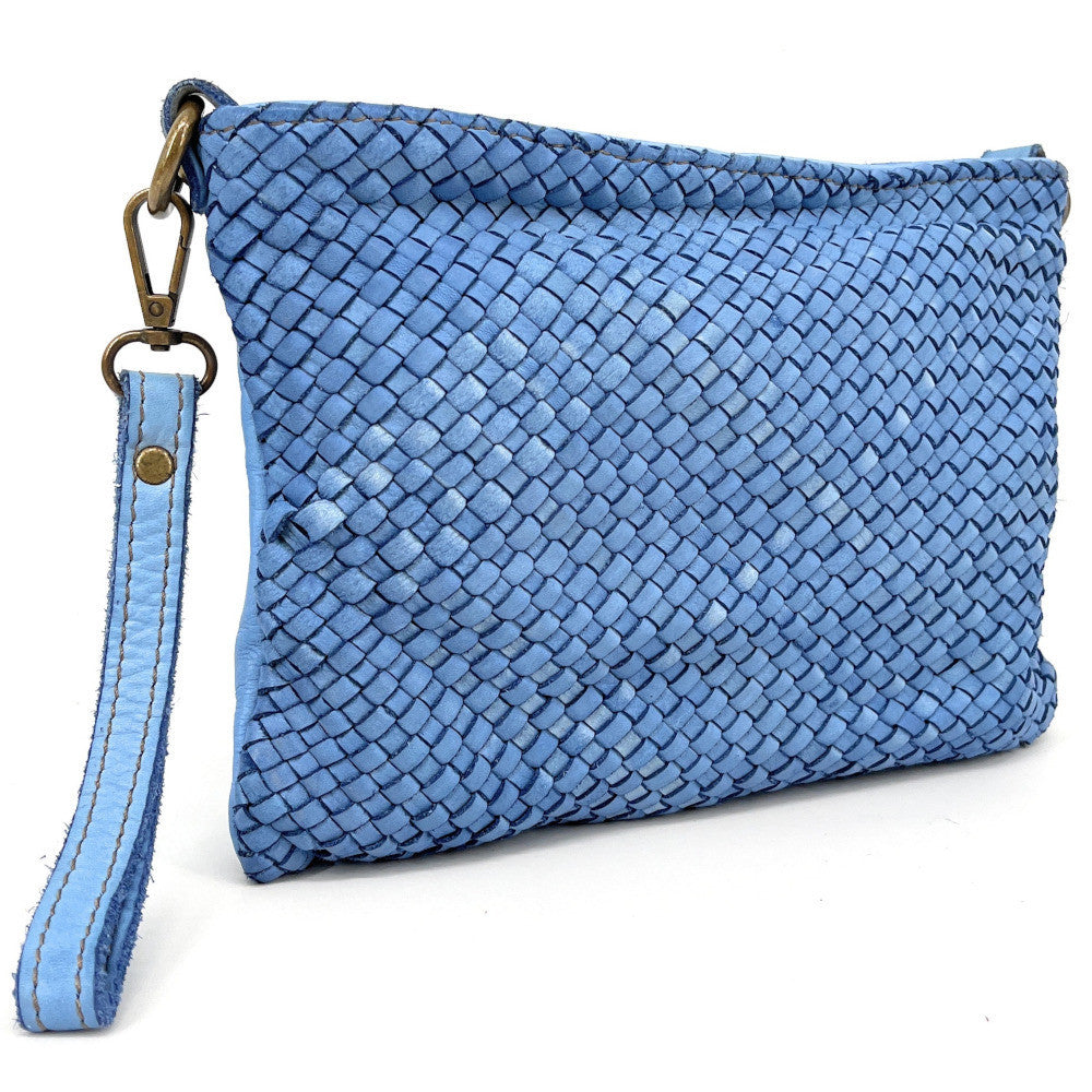 Sac pochette à bandoulière en cuir tressé MISS JOE Bleu céleste