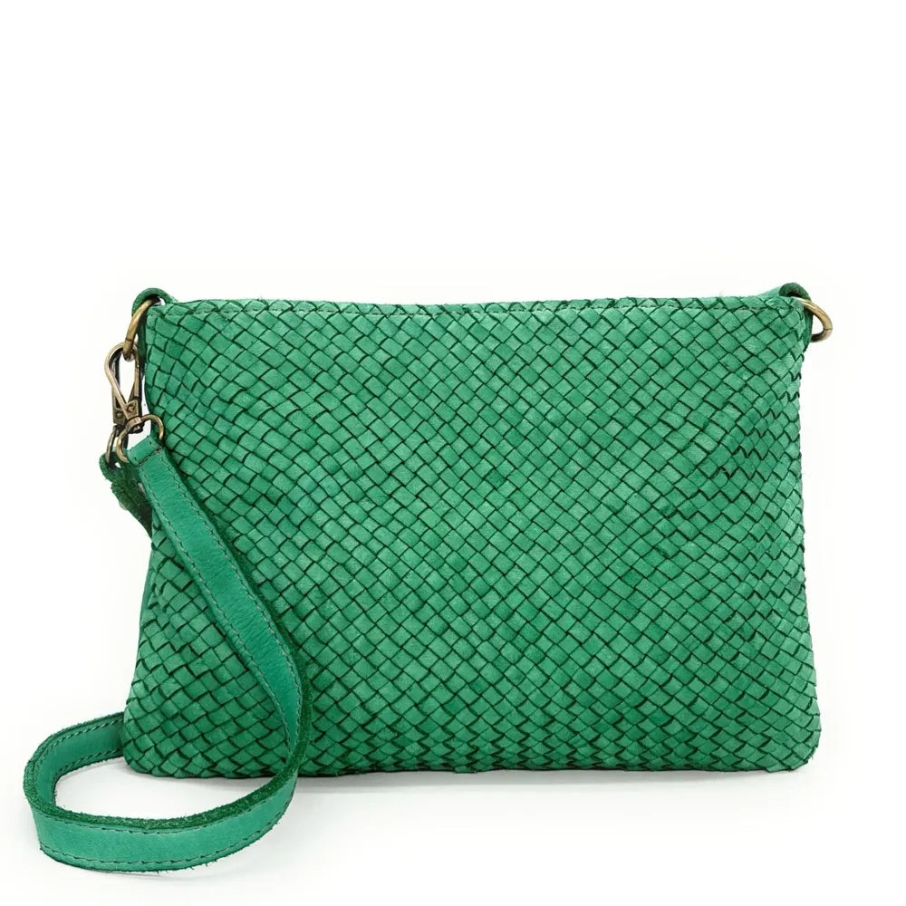 Sac pochette à bandoulière en cuir tressé MISS JOE Vert anglais