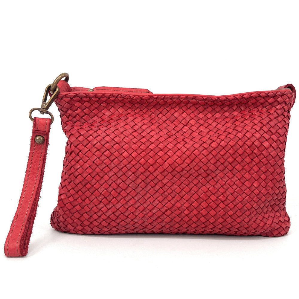 Sac pochette à bandoulière en cuir tressé MISS JOE Rouge garance