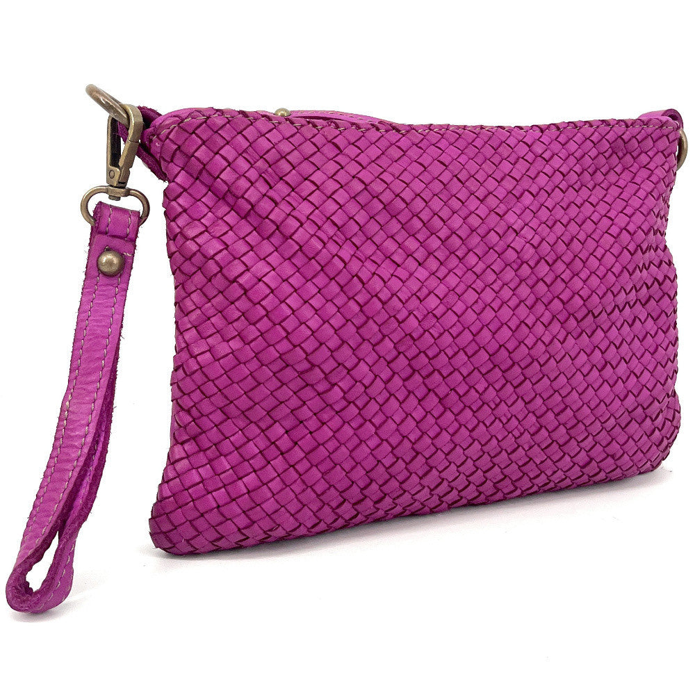 Sac pochette à bandoulière en cuir tressé MISS JOE Rose fuchsia