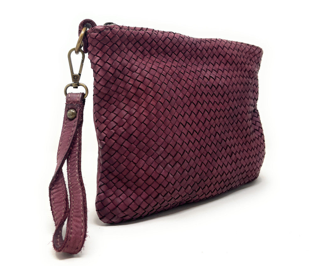 Sac pochette à bandoulière en cuir tressé MISS JOE Prune