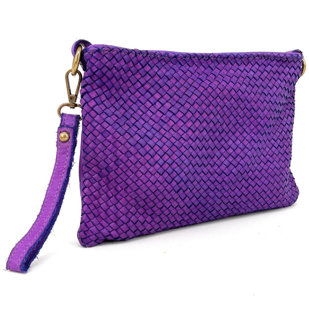 Sac pochette à bandoulière en cuir tressé MISS JOE Violet