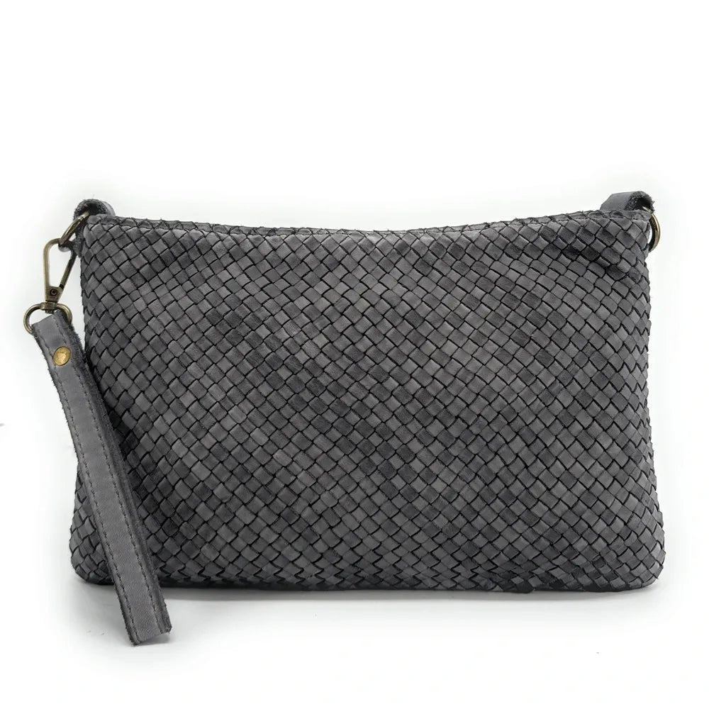 Sac pochette à bandoulière en cuir tressé MISS JOE Gris pigeon