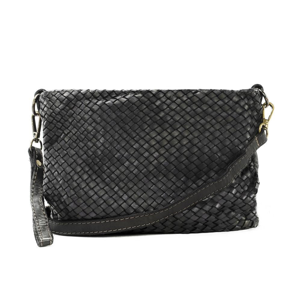 Sac pochette à bandoulière en cuir tressé MISS JOE Noir