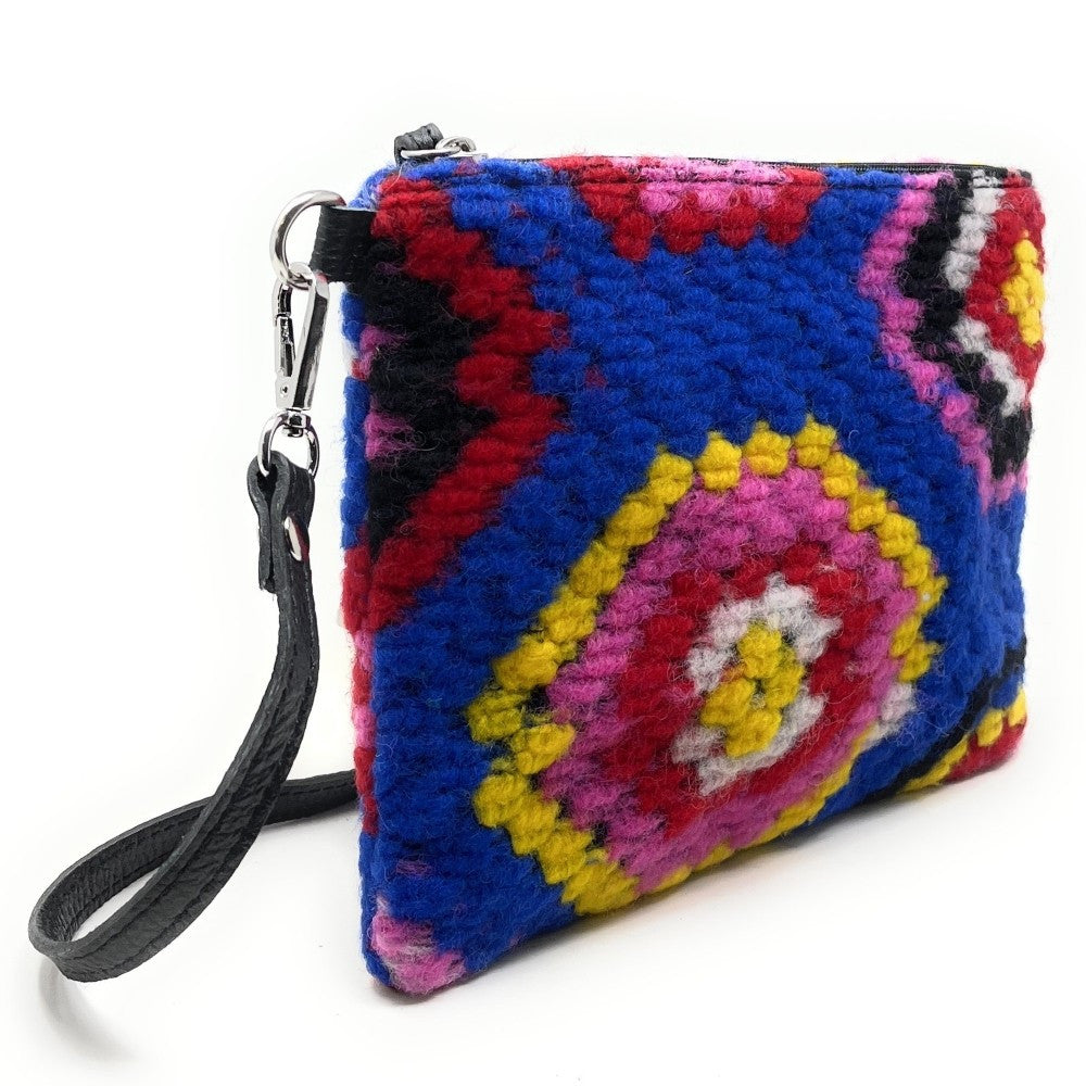 Sac pochette en laine feutrée et cuir TWIGGY Bleu roi