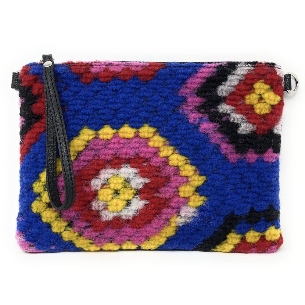 Sac pochette en laine feutrée et cuir TWIGGY Bleu roi