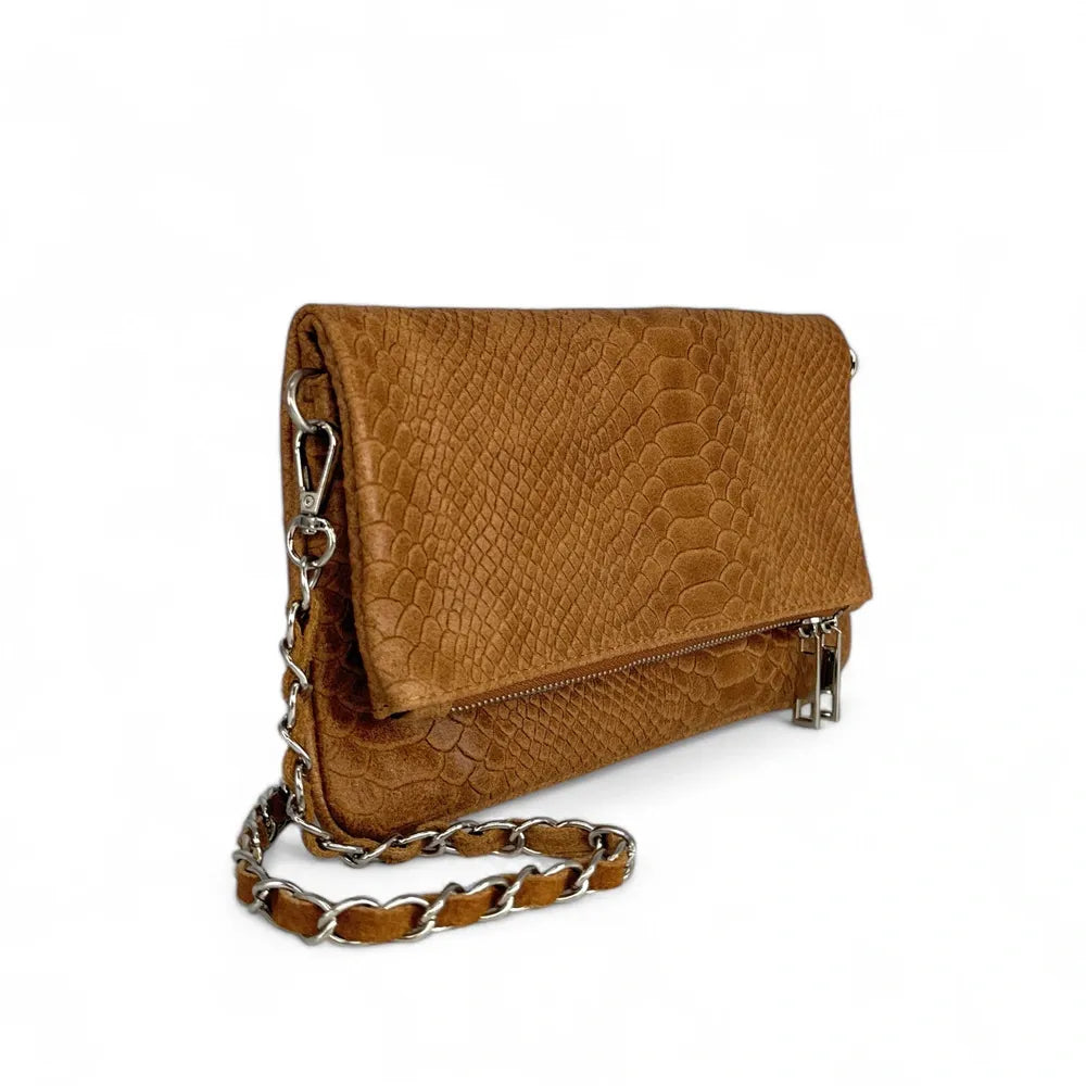 Sac pochette en cuir embossé ROXANE PYTHON Camel