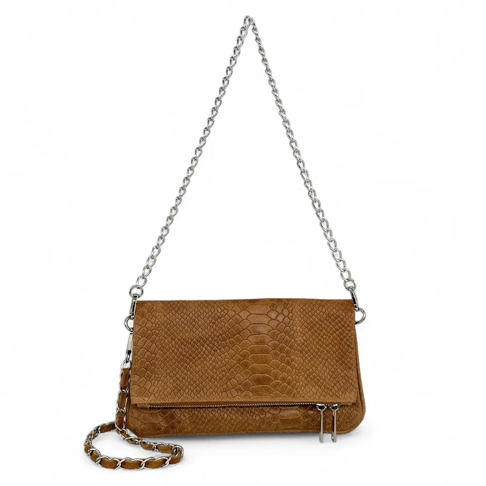 Sac pochette en cuir embossé ROXANE PYTHON Camel