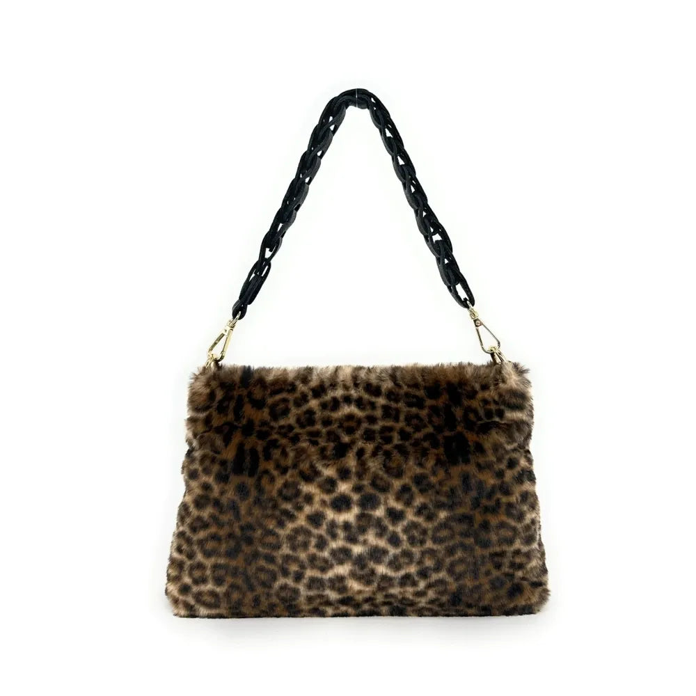 Sac pochette en cuir et fausse fourrure SHURI Ocelot
