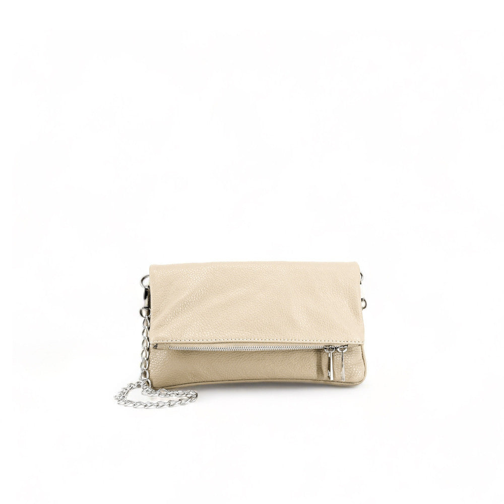 Sac pochette en cuir grainé ROXANE Taupe clair
