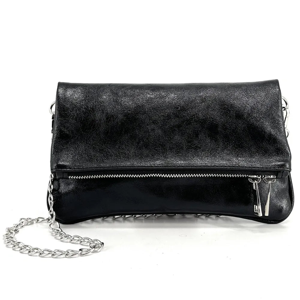 Sac pochette en cuir grainé ROXANE Noir irisé