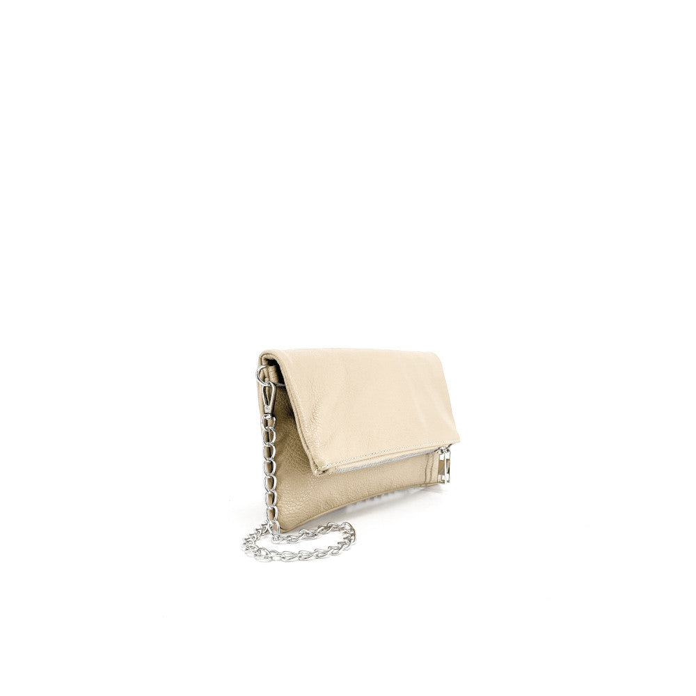 Sac pochette en cuir grainé ROXANE Taupe clair