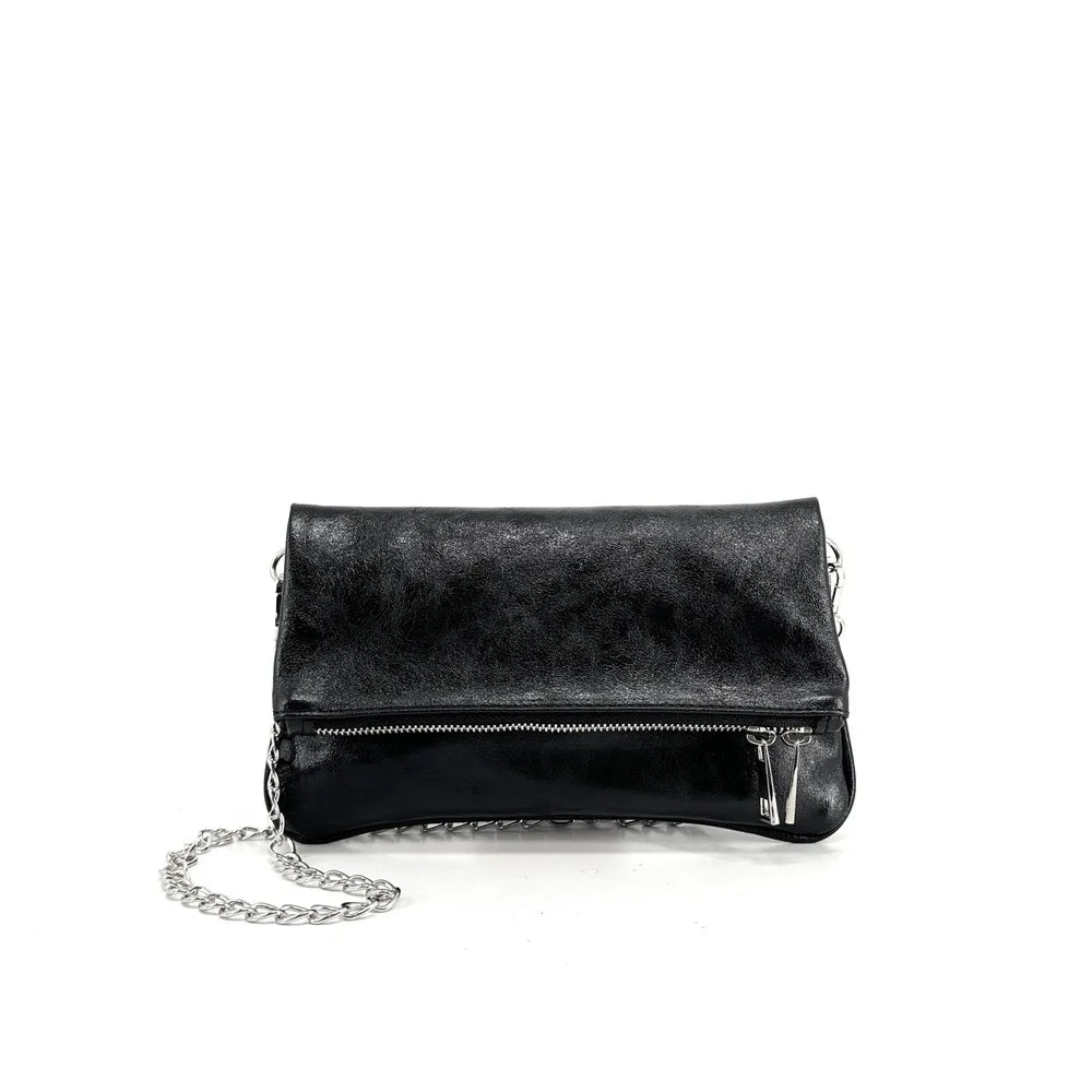 Sac pochette en cuir grainé ROXANE Noir irisé