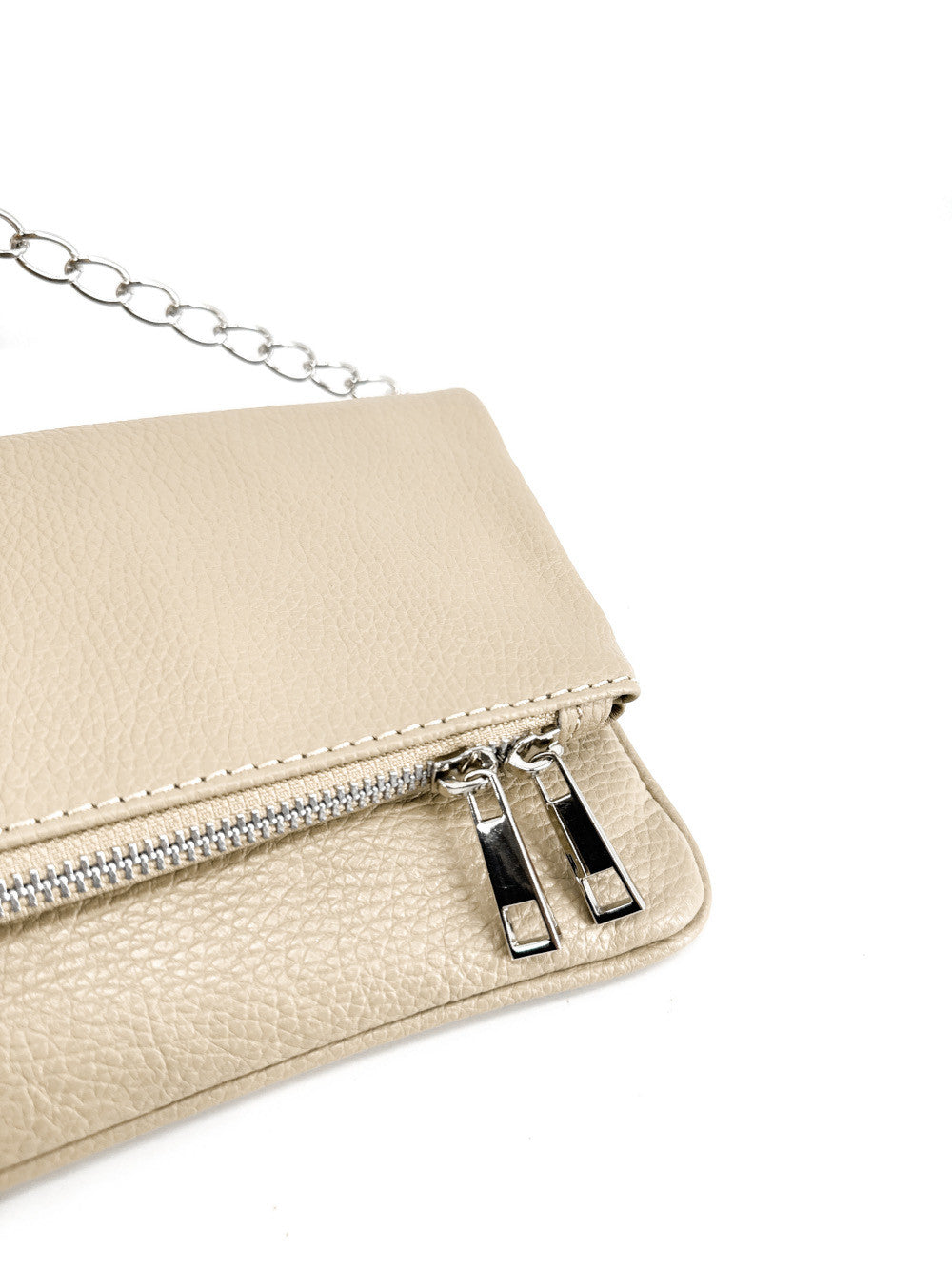 Sac pochette en cuir grainé ROXANE Taupe clair