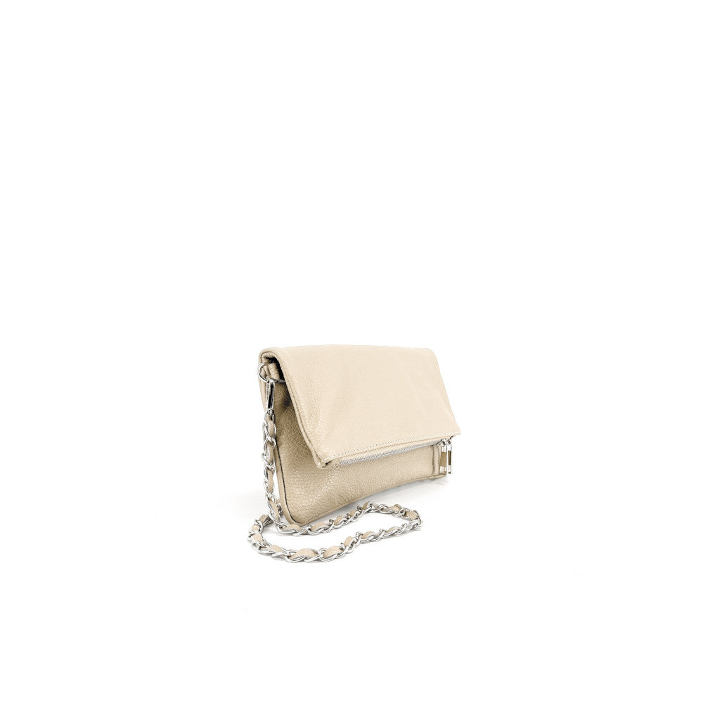 Sac pochette en cuir grainé ROXANE Taupe clair