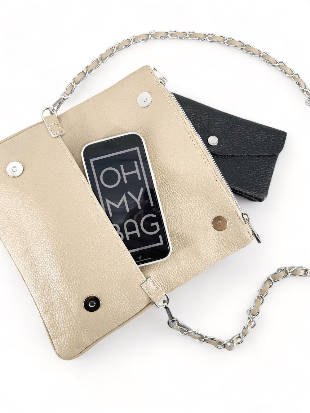 Sac pochette en cuir grainé ROXANE Taupe clair