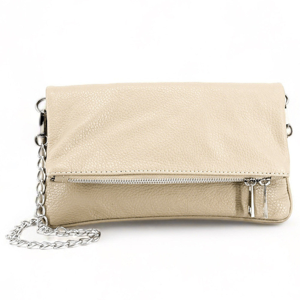 Sac pochette en cuir grainé ROXANE Taupe clair