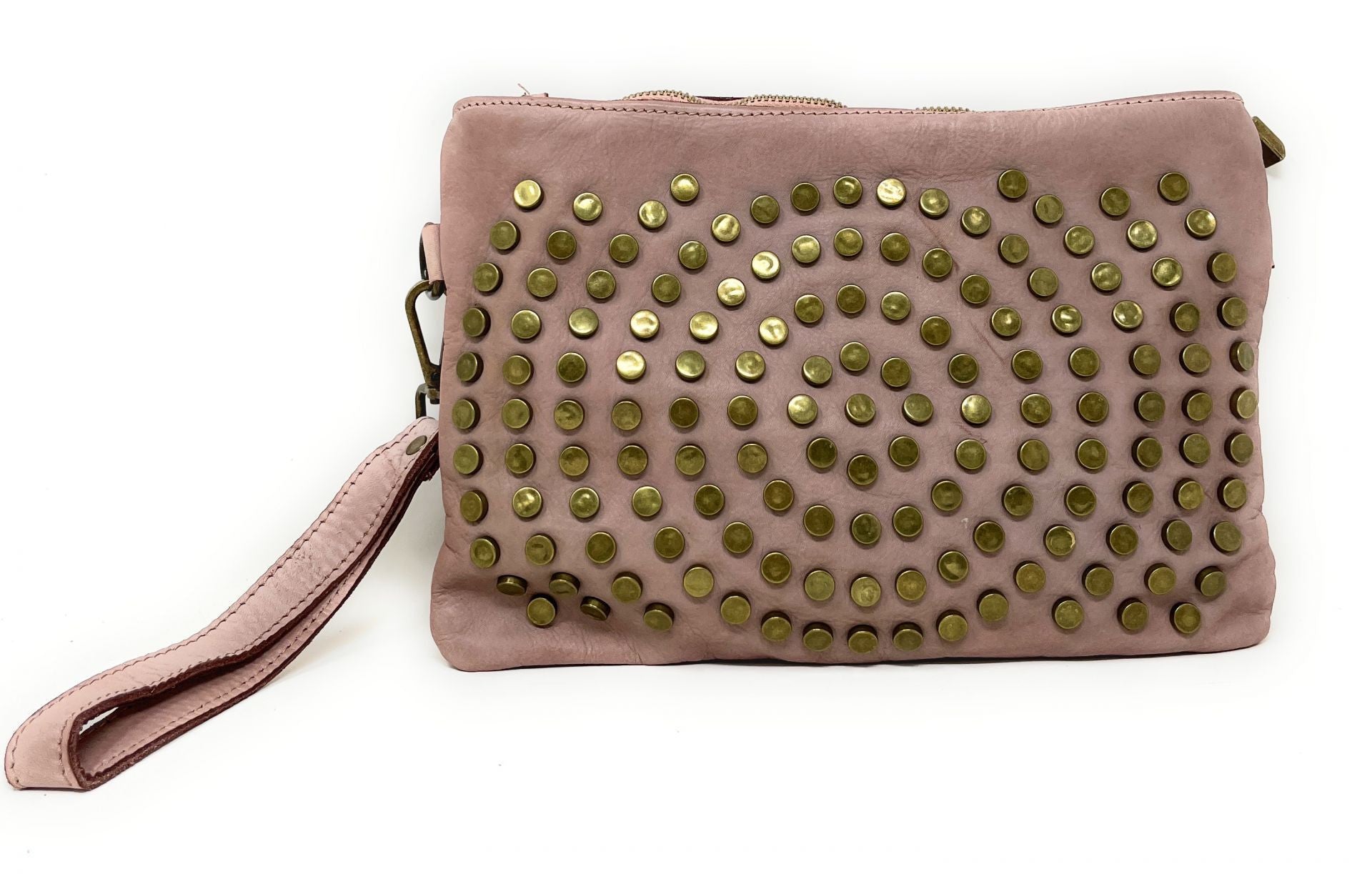 Sac pochette en cuir vintage MISS CIRCÉ Rose nude
