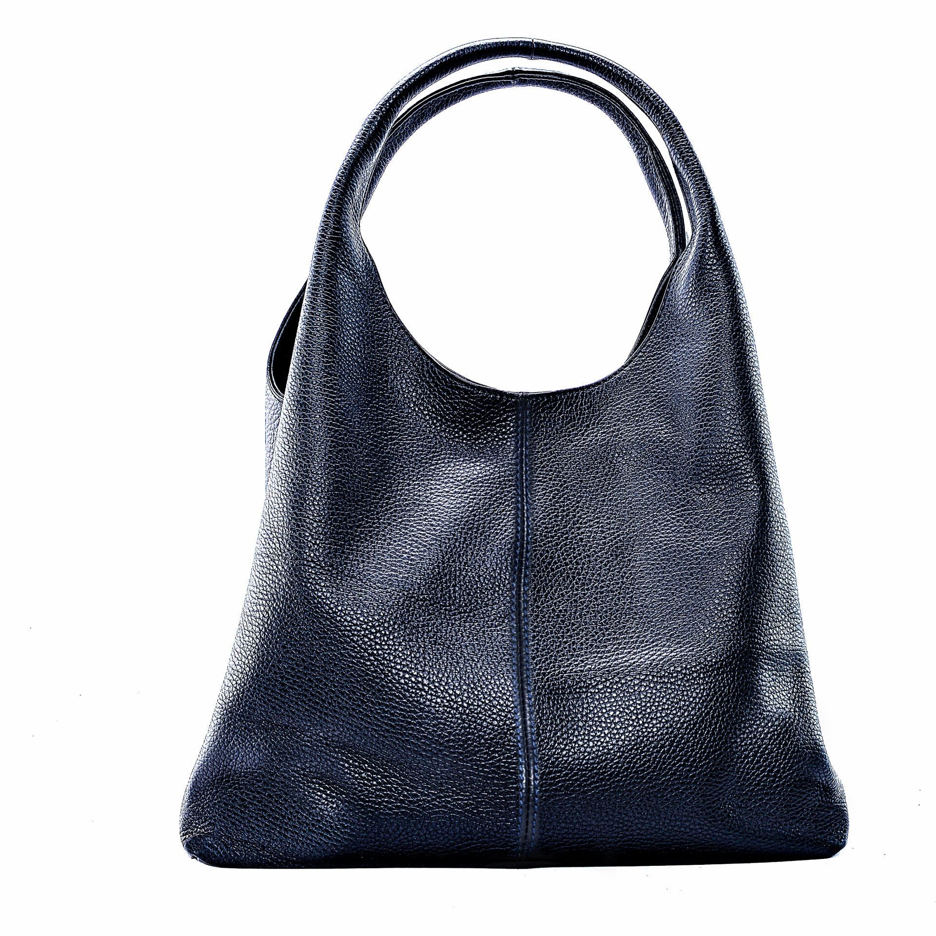 Sac porté épaule en cuir grainé BOSTON Bleu marine