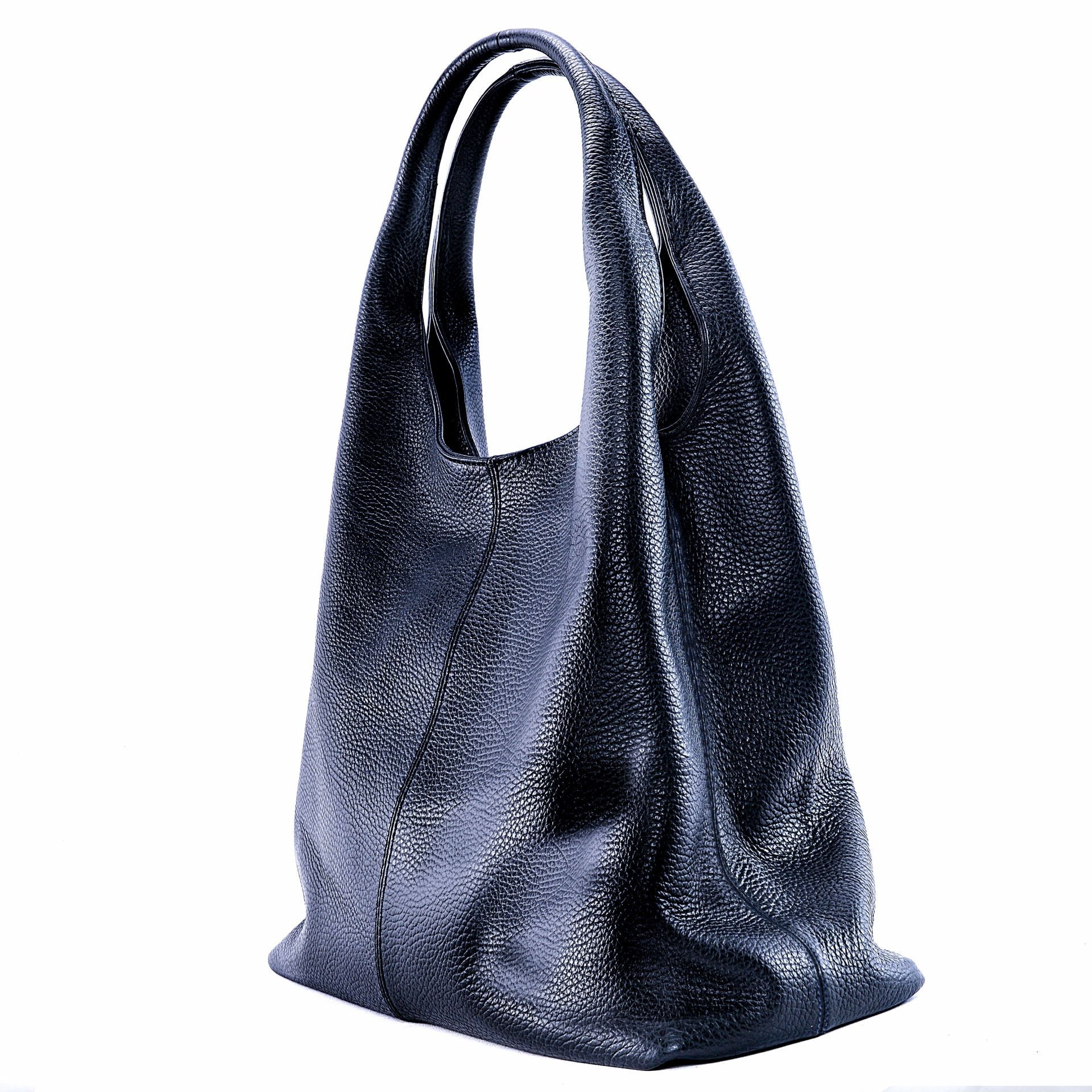 Sac porté épaule en cuir grainé BOSTON Bleu marine