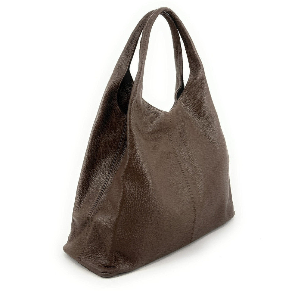 Sac porté épaule en cuir grainé BOSTON Taupe foncé