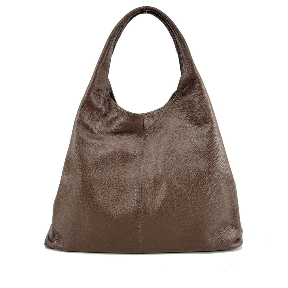 Sac porté épaule en cuir grainé BOSTON Taupe foncé