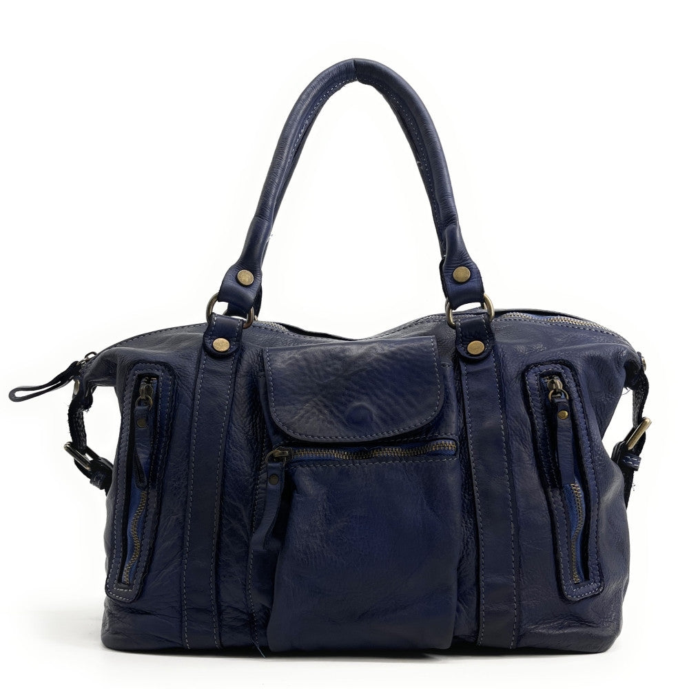 Sac porté épaule en cuir vintage MISS MY Bleu marine
