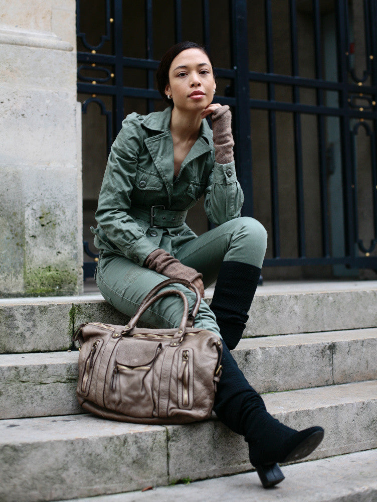 Sac porté épaule en cuir vintage MISS MY Taupe clair