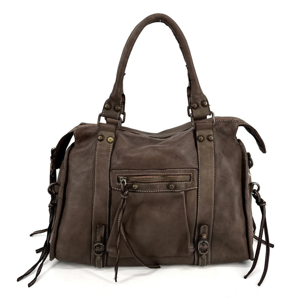 Grand sac porté épaule en cuir vintage STORM XL HURRICAN Moka