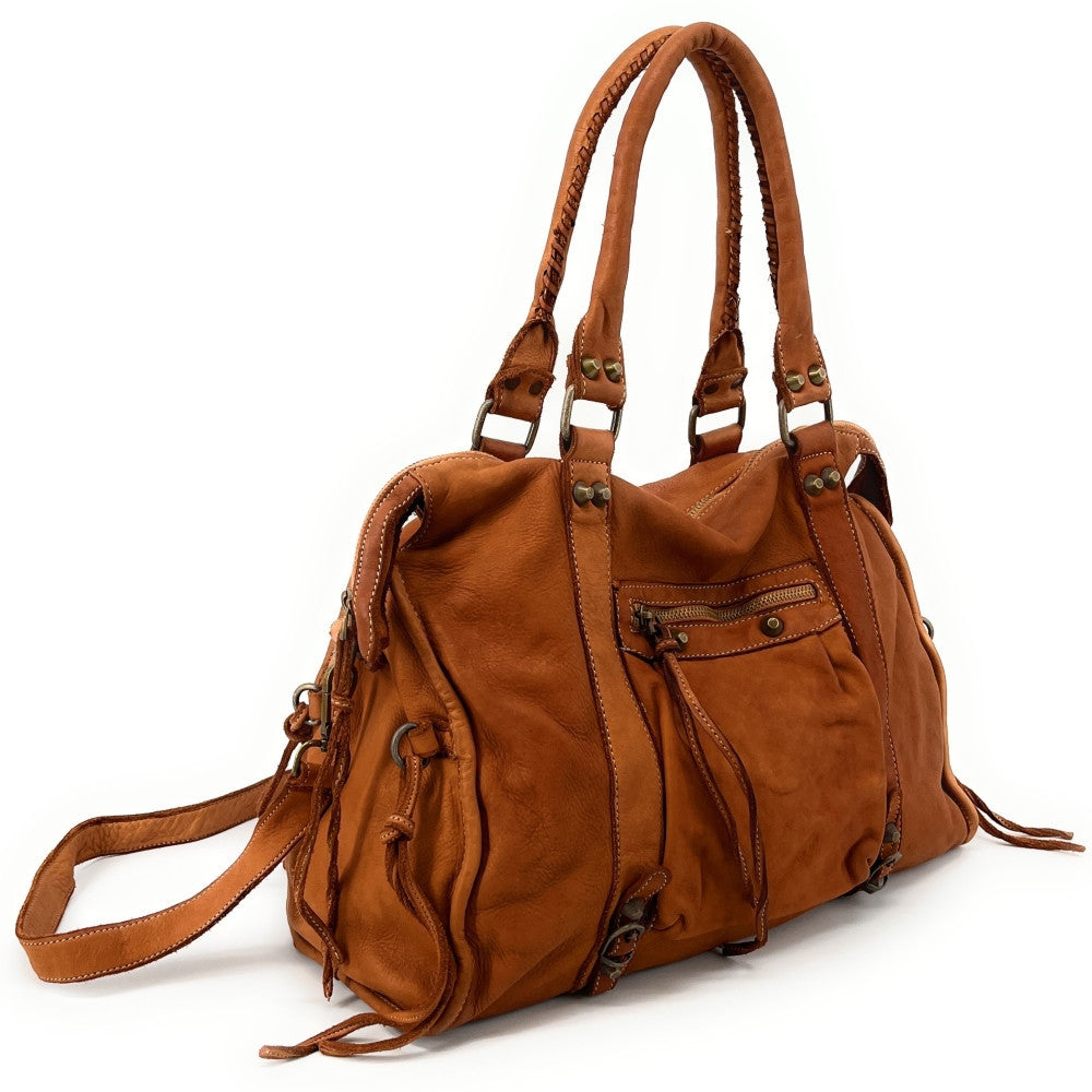 Grand sac porté épaule en cuir vintage STORM XL HURRICAN Camel