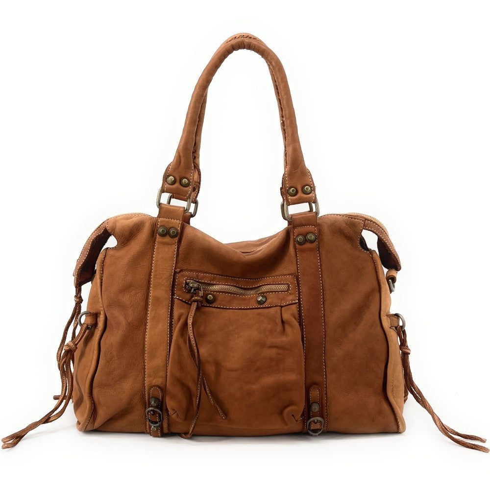 Grand sac porté épaule en cuir vintage STORM XL HURRICAN Camel
