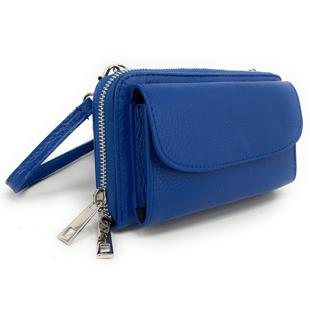 Sac portefeuille à bandoulière en cuir grainé CITY Bleu roi