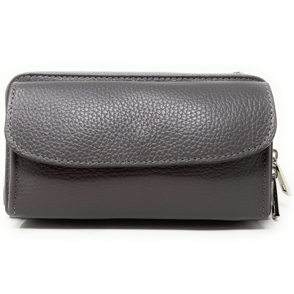 Sac portefeuille à bandoulière en cuir grainé CITY Gris taupe foncé