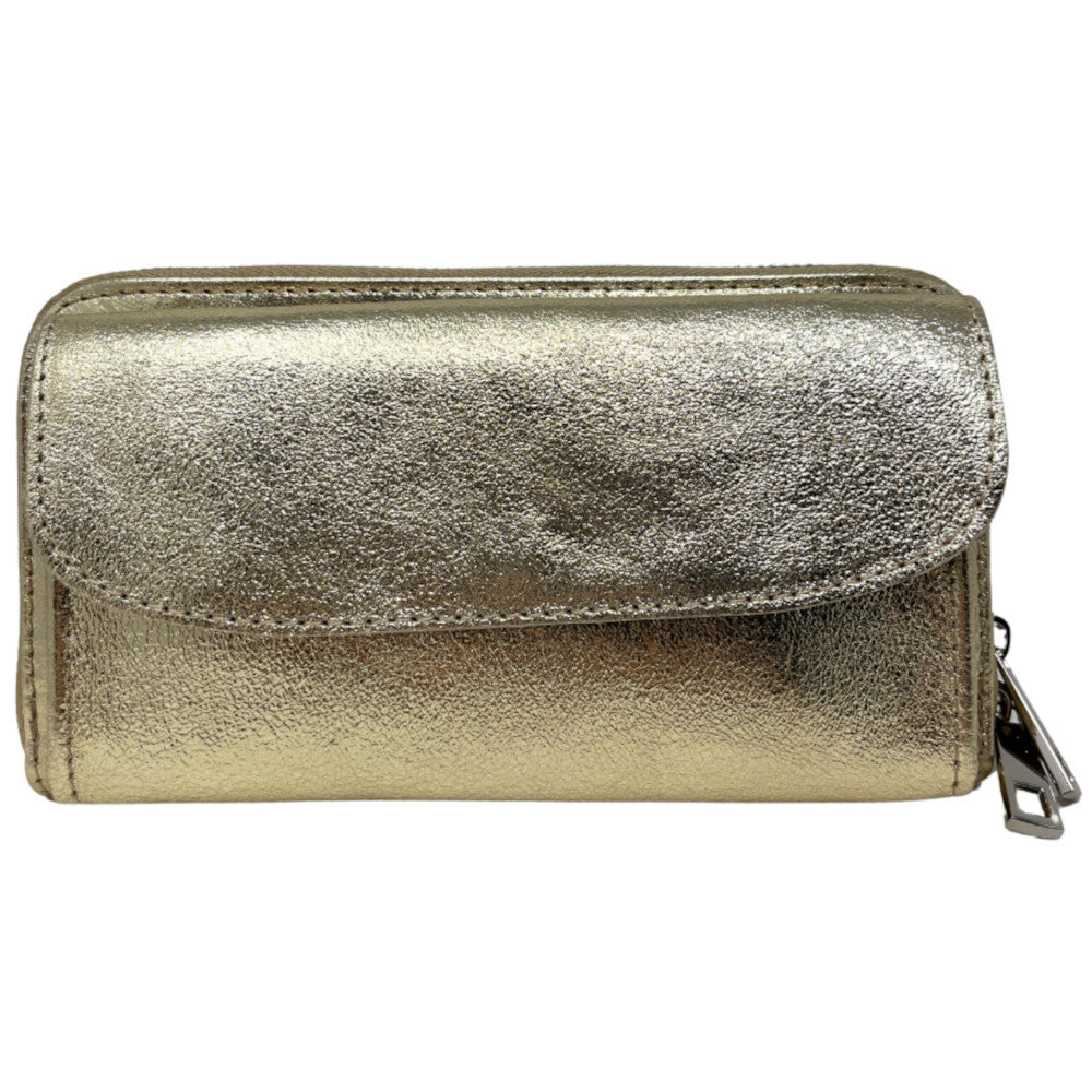 Sac portefeuille à bandoulière en cuir grainé CITY Or pâle