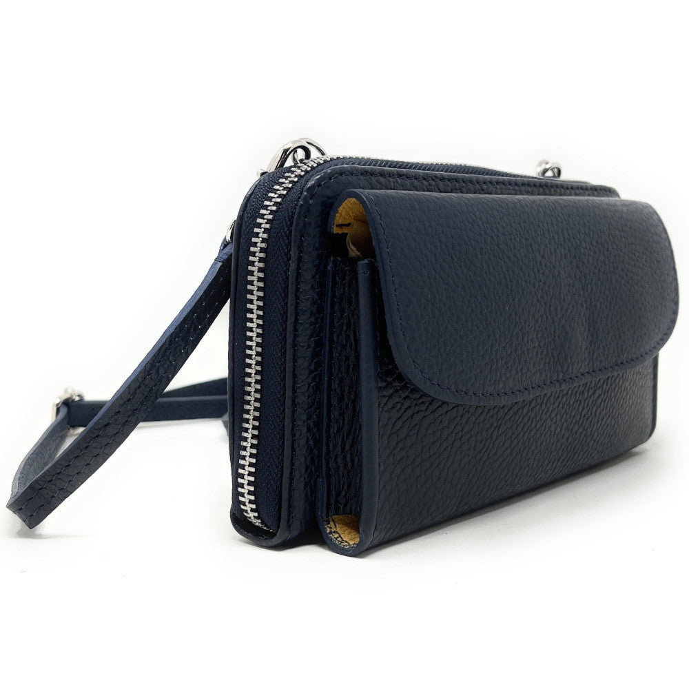 Sac portefeuille à bandoulière en cuir grainé CITY Bleu marine