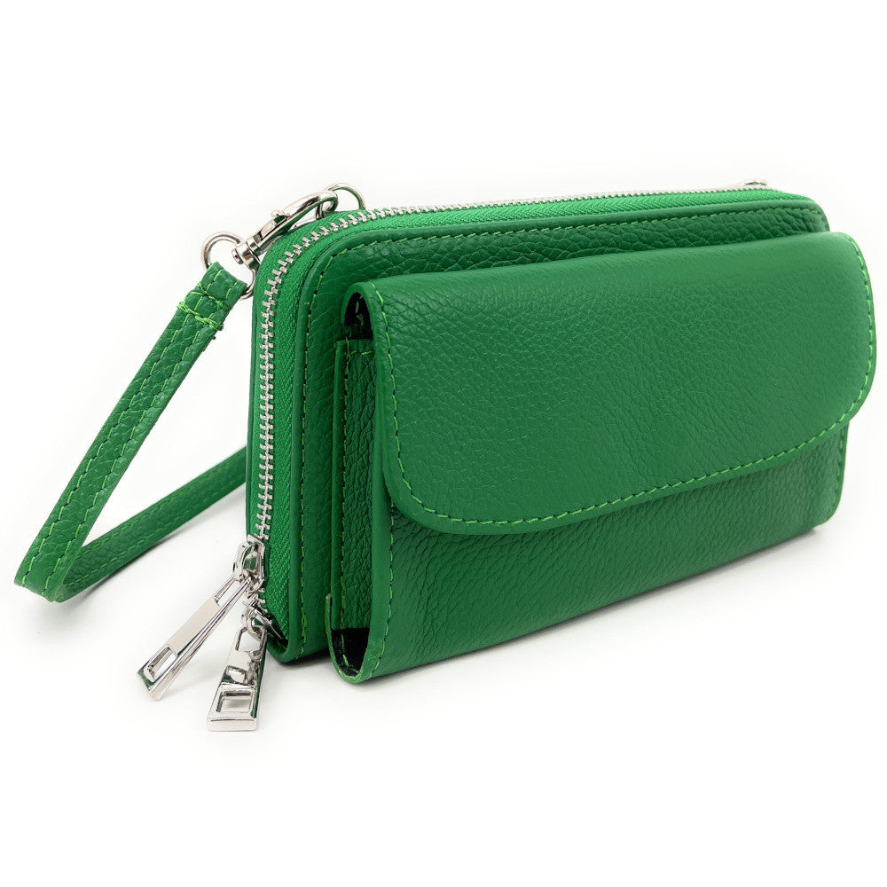 Sac portefeuille à bandoulière en cuir grainé CITY Vert anglais