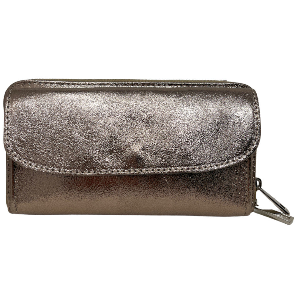 Sac portefeuille à bandoulière en cuir grainé CITY Champagne irisé