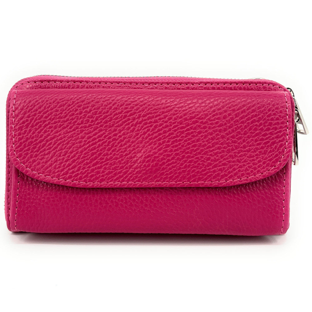 Sac portefeuille à bandoulière en cuir grainé CITY Rose fuchsia
