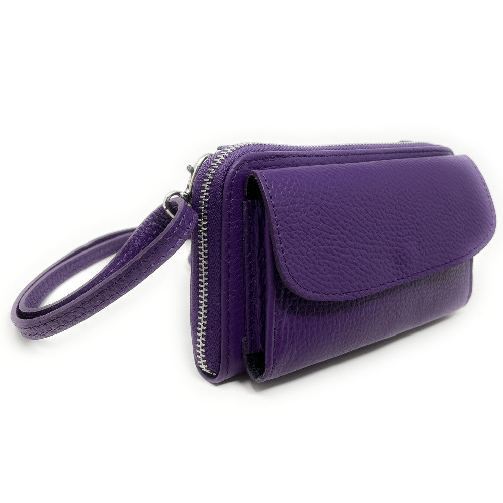 Sac portefeuille à bandoulière en cuir grainé CITY Violet