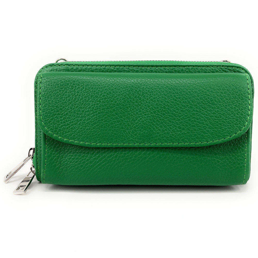 Sac portefeuille à bandoulière en cuir grainé CITY Vert anglais