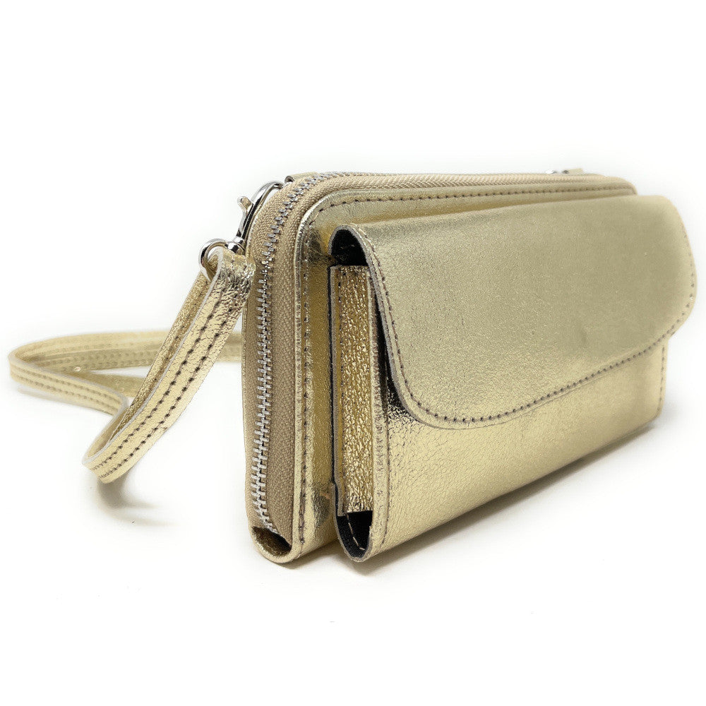 Sac portefeuille à bandoulière en cuir grainé CITY Or pâle