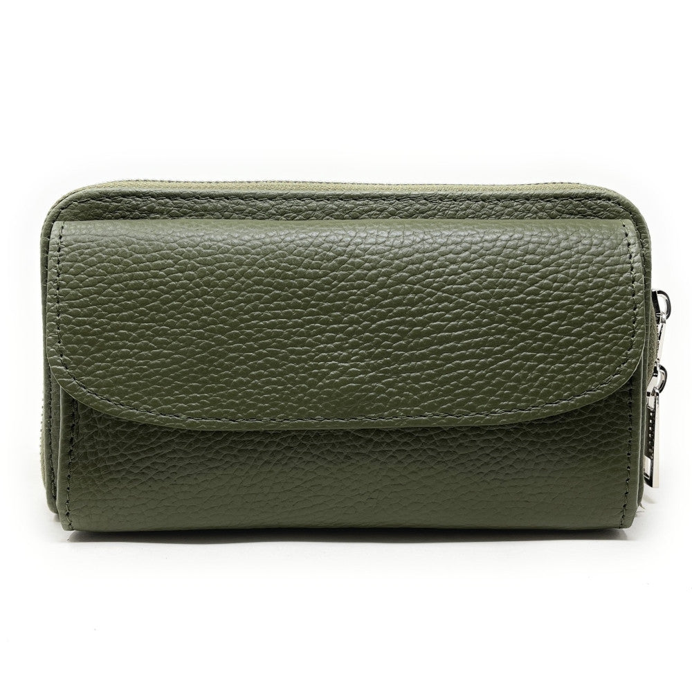 Sac portefeuille à bandoulière en cuir grainé CITY Kaki