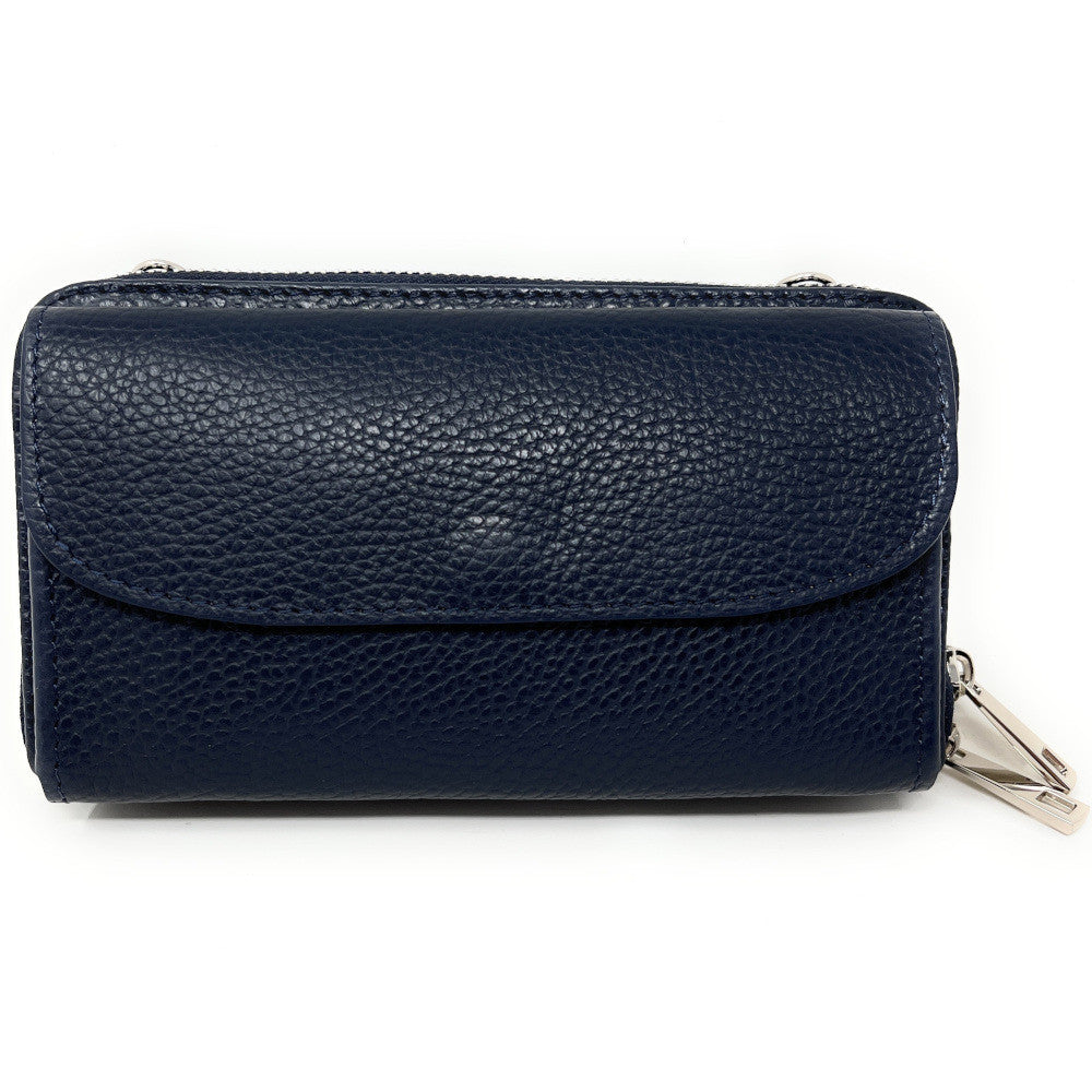 Sac portefeuille à bandoulière en cuir grainé CITY Bleu marine