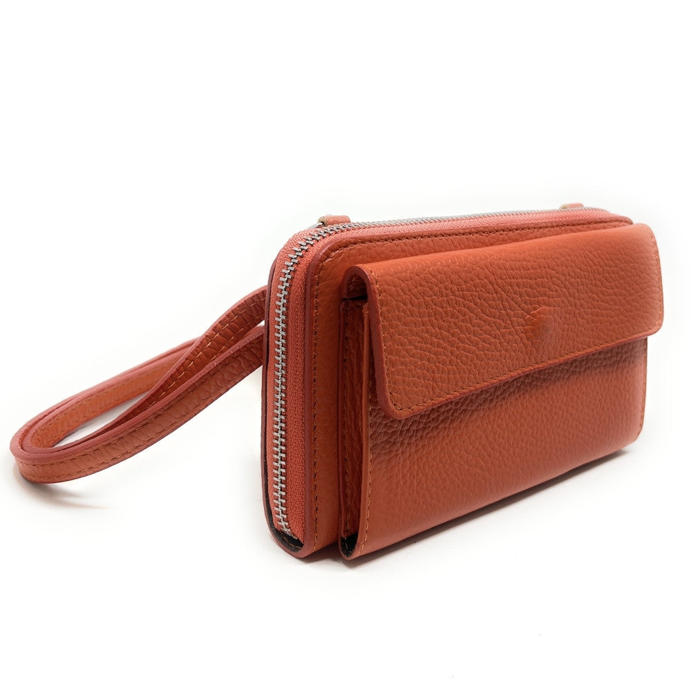 Sac portefeuille à bandoulière en cuir grainé CITY Orange