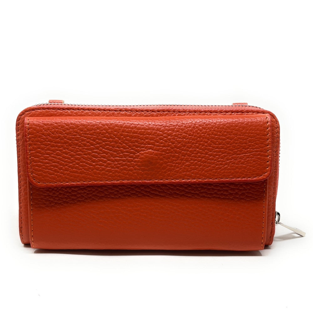Sac portefeuille à bandoulière en cuir grainé CITY Orange